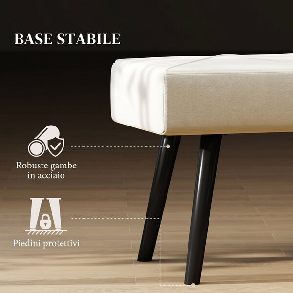 HOMCOM Panca Imbottita Ingresso e Soggiorno, Panca Fondoletto in Velluto con Gambe in Acciaio, 100x36x45cm, Crema | Aosom Italy