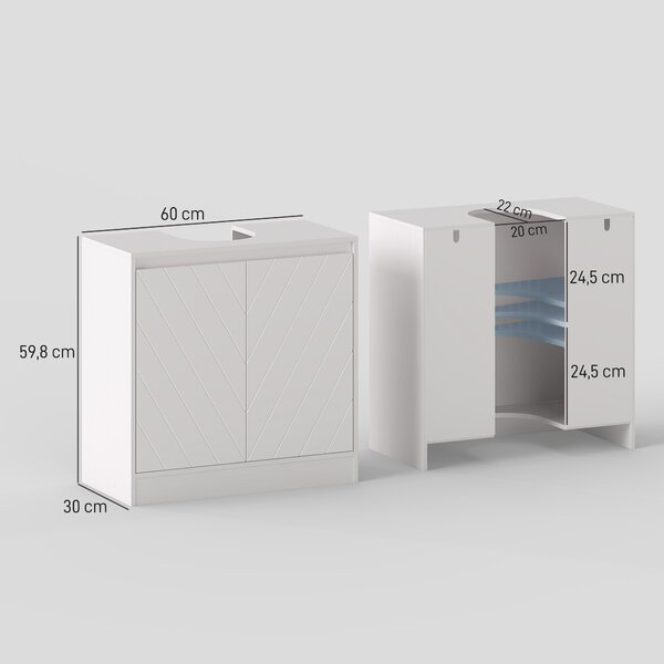 HOMCOM Mobile Sottolavabo per Bagno con 2 Ante, Mobiletto Sottolavabo con Ripiano Regolabile, per Lavabi senza o con Colonna, 60x30x59.8 cm, Bianco | Aosom Italy