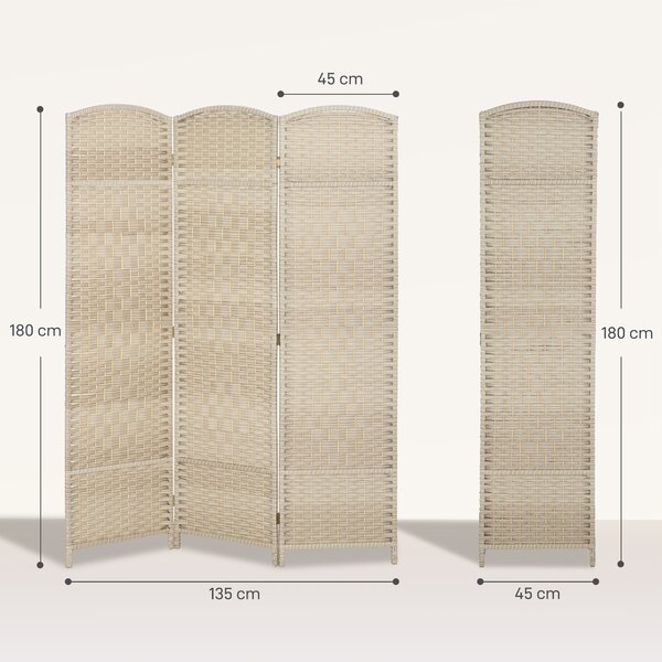 HOMCOM Paravento da Interno a 3 Pannelli Pieghevole, 135x180 cm, Separé Intrecciato in PP e Legno di Pino, Rovere | Aosom Italy