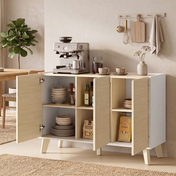 HOMCOM Credenza Buffet con Ante Soft-Close 120 cm Effetto Legno e Bianco | Aosom Italy