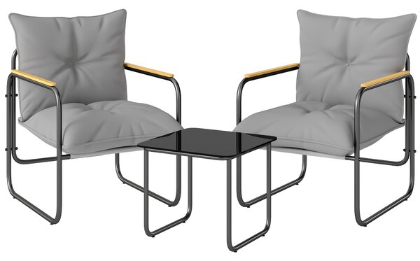 Outsunny Set Bistrò 3 Pezzi, Mobili Esterno Metallo con Cuscini, Grigio Scuro | Aosom Italy