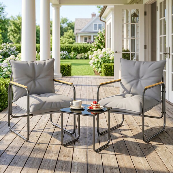 Outsunny Set Bistrò 3 Pezzi, Mobili Esterno Metallo con Cuscini, Grigio Scuro | Aosom Italy