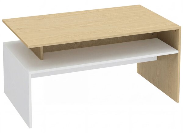 HOMCOM Tavolino Bicolore, Centrale con Mensola Sfalsata, Legno Naturale e Bianco | Aosom Italy
