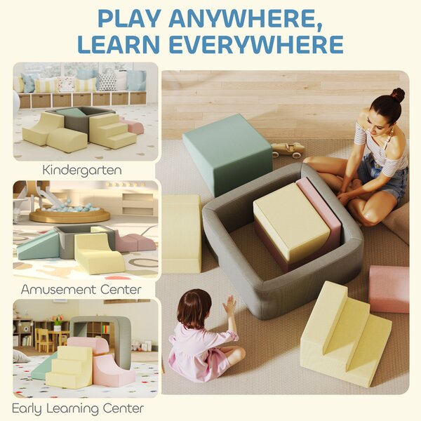 AIYAPLAY Set di 7 Costruzioni Morbide per Bambini 3-6 Anni con Rivestimenti Lavabili in Velluto a Coste, Multicolore | Aosom Italy