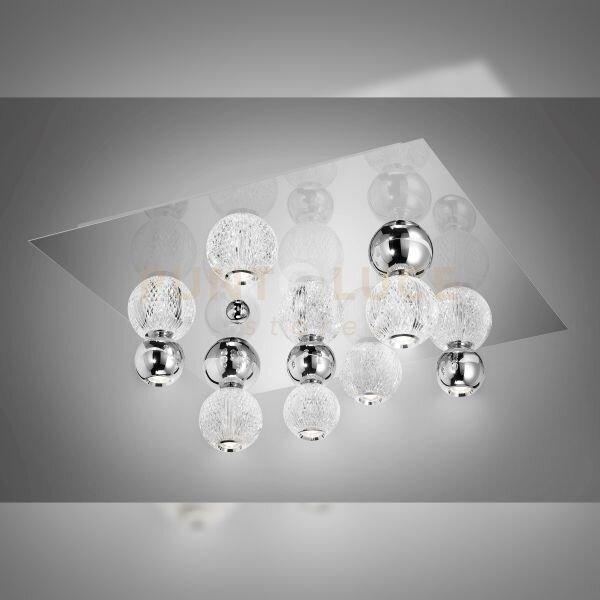 Brillante plafoniera quadrata cromo con sfere cromate, led 40w, lum