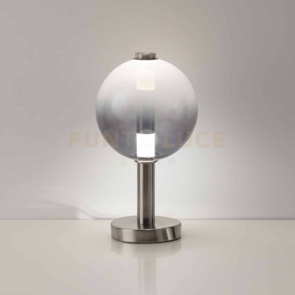 Lampada da tavolo aurora, nichel satinato con vetro fumè 10w 850lm 