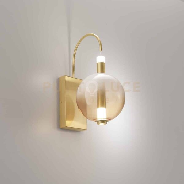 Lampada da parete aurora, oro satinato con vetro ambra, 10w 850lm 3