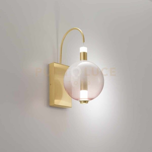 Lampada da parete aurora, oro satinato con vetro rosa 10w 850lm 300