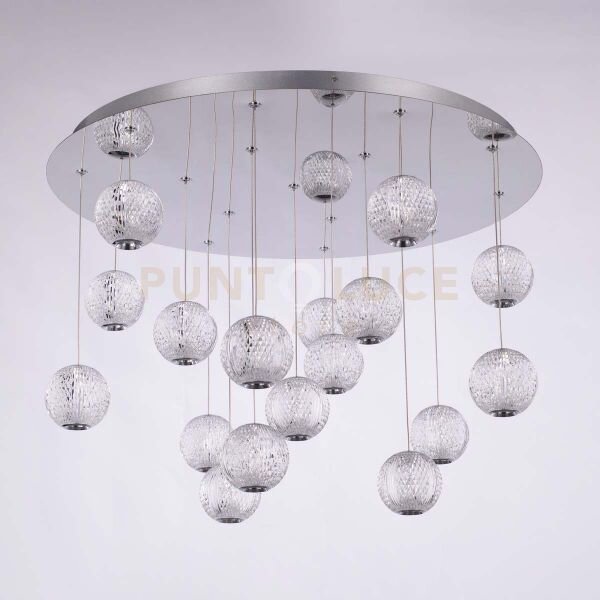 Diamante plafoniera, acrilico trasparente, struttura cromata, led 7