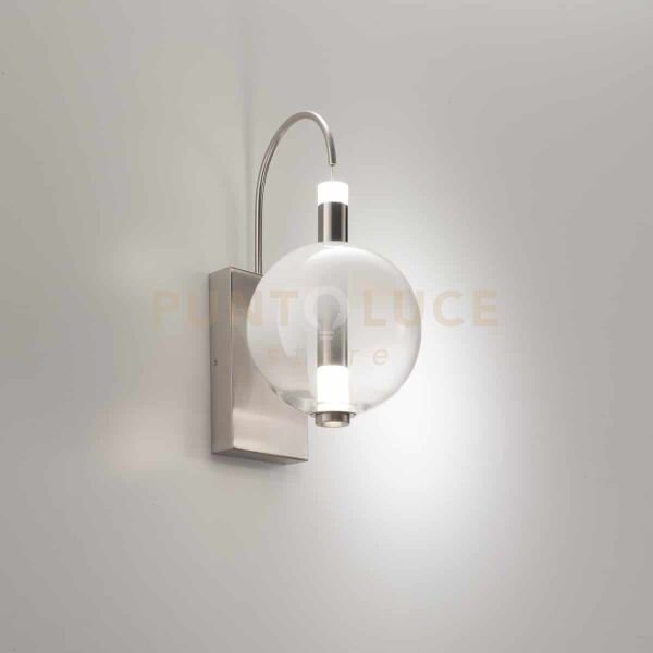 Lampada da parete aurora, nichel satinato con vetro bianco 10w 850l