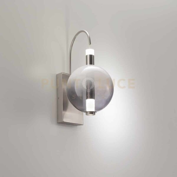 Lampada da parete aurora, nichel satinato con vetro fumè 10w 850lm 