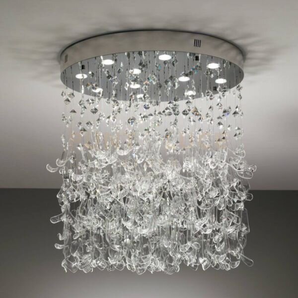 Cascata sospensione, piastra da soffitto in cromo, vetro trasparent