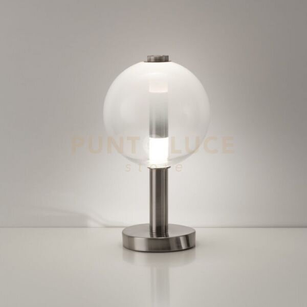 Lampada da tavolo aurora, nichel satinato con vetro bianco 10w 850l