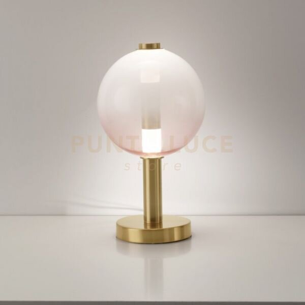 Lampada da tavolo aurora, oro satinato con vetro rosa 10w 850lm 300