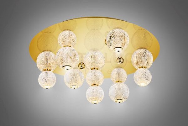 Diamante plafoniera rotonda, acrilico trasparente, cornice oro bril