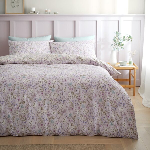 Biancheria da letto lavanda/beige in cotone per letto matrimoniale 200x200 cm Ditsy Floral – Bianca