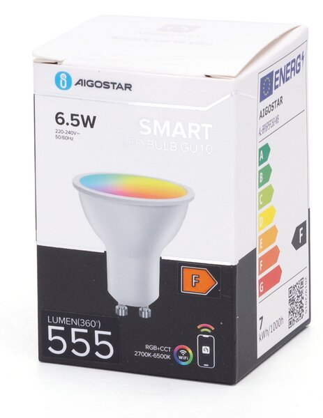Faretto Led Smart GU10 6,5W WiFi RGB CCT luce regolabile e dimmerabile Aigostar
