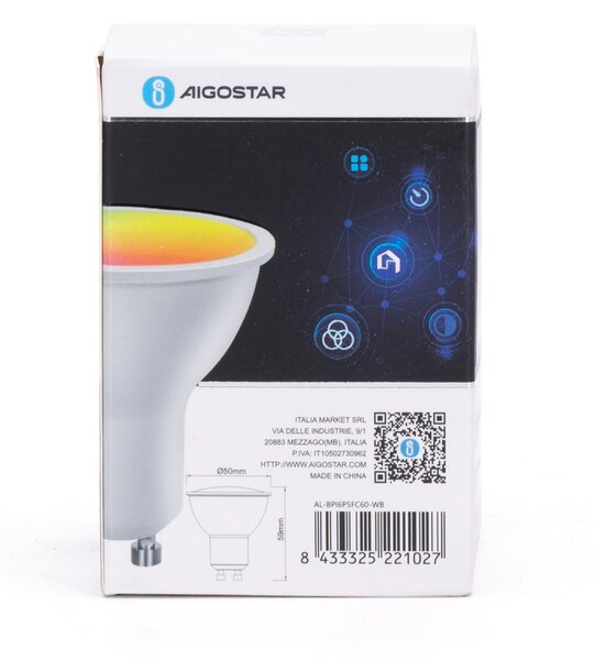 Faretto Led Smart GU10 6,5W WiFi RGB CCT luce regolabile e dimmerabile Aigostar