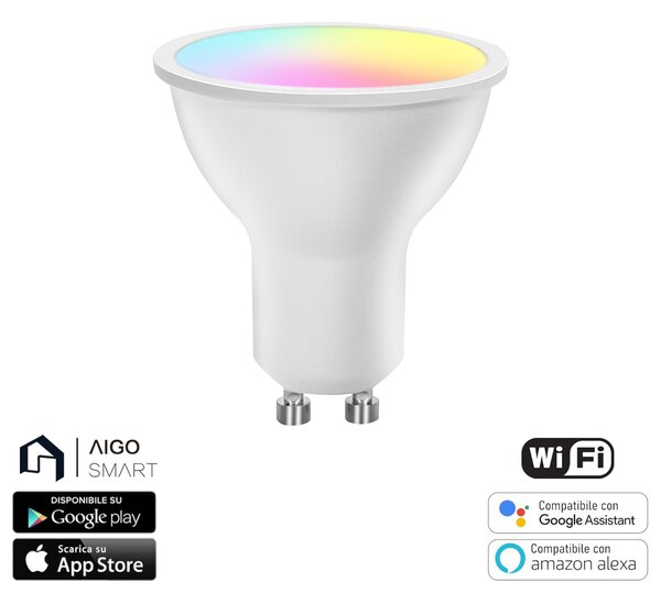Faretto Led Smart GU10 6,5W WiFi RGB CCT luce regolabile e dimmerabile Aigostar