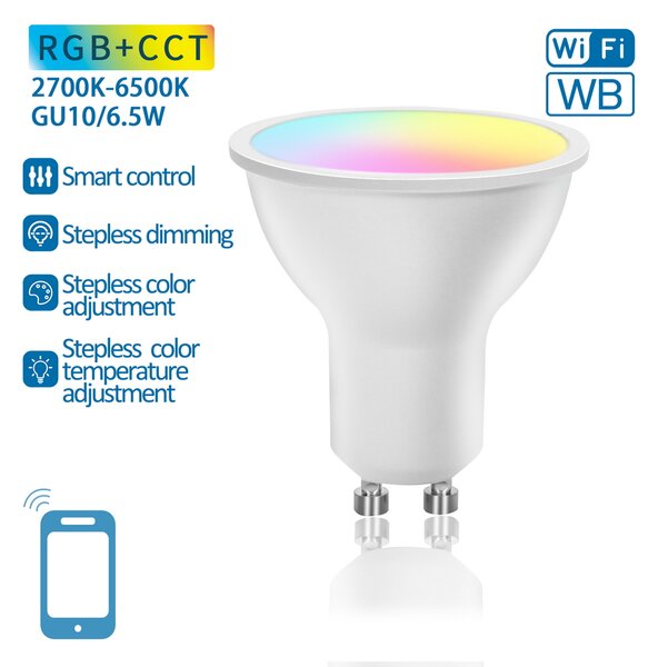 Faretto Led Smart GU10 6,5W WiFi RGB CCT luce regolabile e dimmerabile Aigostar