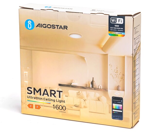 Plafoniera Led Smart 19W WiFi RGB, CCT, luce regolabile e dimmerabile Aigostar