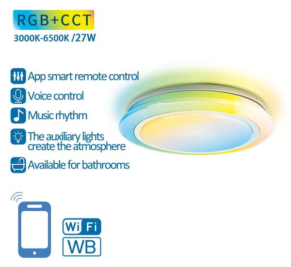 Plafoniera Led Smart 24W CCT + 3W RGB WiFi luce regolabile e dimmerabile Aigostar