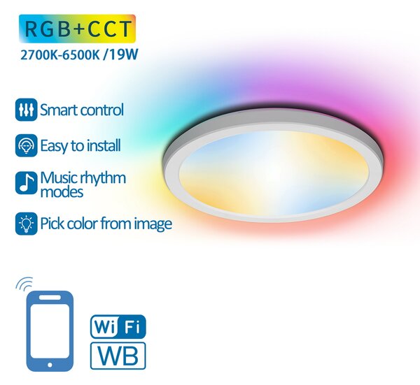 Plafoniera Led Smart 19W WiFi RGB, CCT, luce regolabile e dimmerabile Aigostar
