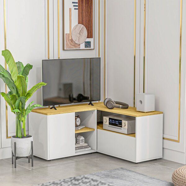 HOMCOM Mobile TV a L per TV da 40" con 3 Ripiani Aperti e 2 Armadietti, in Truciolato, 90x90x45 cm|Aosom