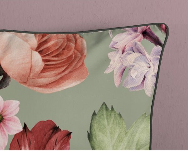 Set copripiumino e federa verde in raso di cotone per letto matrimoniale ed esteso 200x220 cm Fiori – Descanso