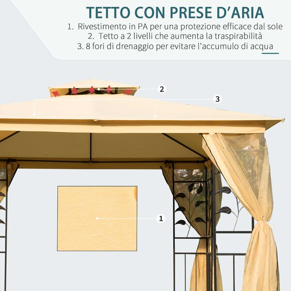 Outsunny Gazebo da Giardino con Zanzariera e Doppio Tettuccio, Telaio in Acciaio, 3x3m, Beige | Aosom Italy