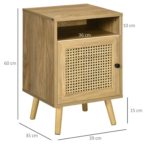 HOMCOM Set 2 Comodini Moderni con Armadietto e Ripiano Aperto, in Truciolato e Rattan, 39x35x60 cm|Aosom