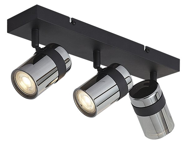 Faretto da soffitto nero con vetro fumé 3 luci orientabile e inclinabile - Gianni
