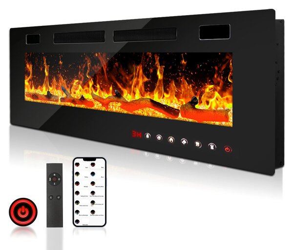 Eikuavons, camino elettrico da incasso, dimensioni 127 x 46 x 8 cm, con controllo tramite app e touch screen