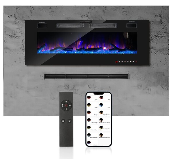 Ikodm, caminetto elettrico da 50 pollici (127 cm), 750/1500 W, con effetto fiamma LED, controllo tramite app, telecomando e timer