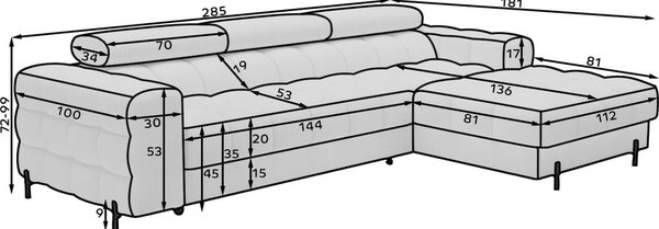 Divano angolare blu allungabile/con contenitore (con penisola a destra/con chaise lounge) con rivestimento in bouclé Felro – ELTAP