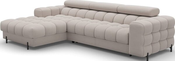 Divano angolare beige allungabile/con contenitore (con penisola a sinistra/con chaise lounge) e rivestimento in velluto Felro – ELTAP