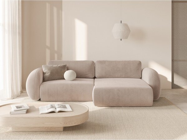 Divano angolare beige allungabile/con contenitore con rivestimento in velluto Tonale – Cosmopolitan Design