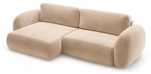 Divano angolare beige allungabile/con contenitore con rivestimento in velluto Tonale – Cosmopolitan Design