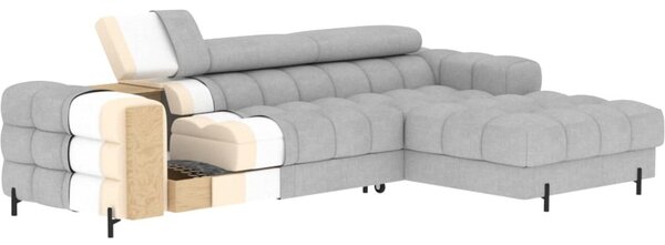 Divano angolare blu allungabile/con contenitore (con penisola a destra/con chaise lounge) con rivestimento in bouclé Felro – ELTAP