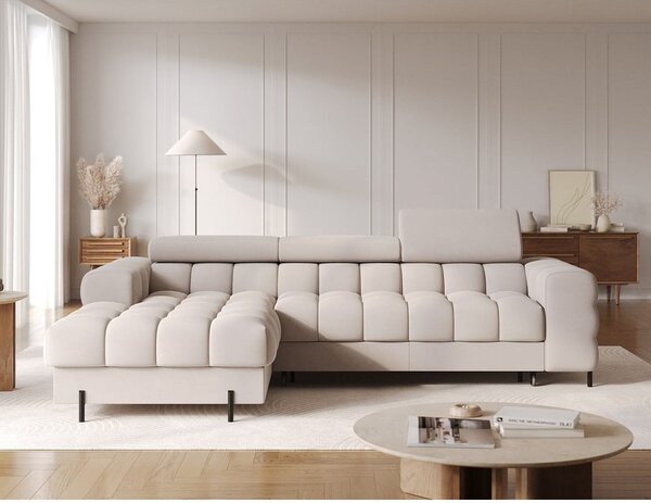Divano angolare beige allungabile/con contenitore (con penisola a sinistra/con chaise lounge) e rivestimento in velluto Felro – ELTAP