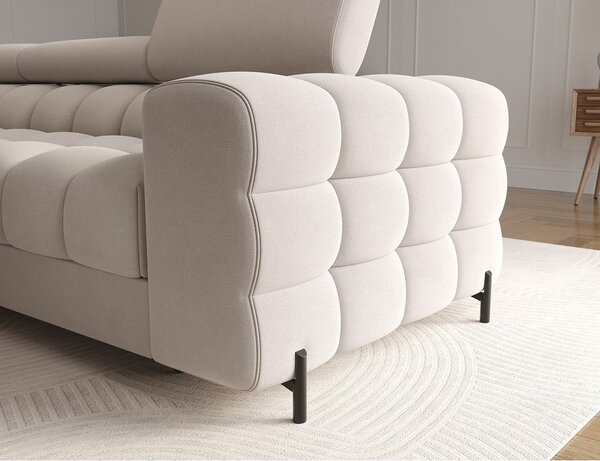 Divano angolare beige allungabile/con contenitore (con penisola a sinistra/con chaise lounge) e rivestimento in velluto Felro – ELTAP