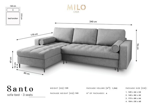 Divano letto angolare beige, angolo sinistro Santo - Milo Casa