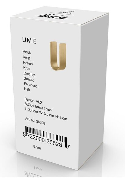Gancio da parete dorato in acciaio inox Ume – Zone