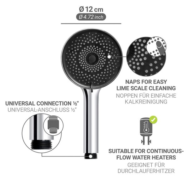 Soffione per doccia color argento lucido in plastica ø 12 cm Softwater – Wenko