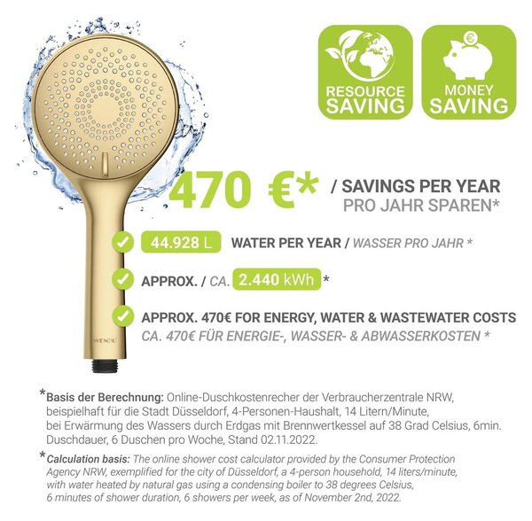 Soffione doccia economico oro opaco in plastica ø 11 cm Watersaving System – Wenko