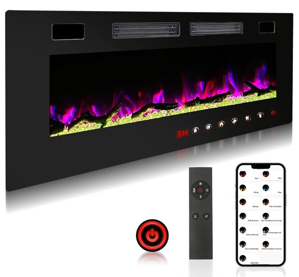 Camino elettrico da incasso Vigevee, dimensioni 127 x 46 x 8 cm, con controllo tramite app e touch screen