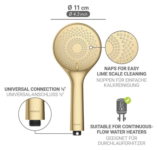 Soffione doccia economico oro opaco in plastica ø 11 cm Watersaving System – Wenko