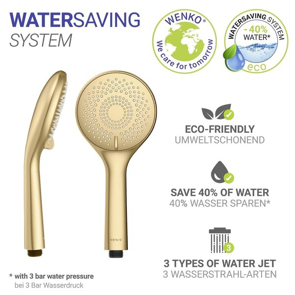 Soffione doccia economico oro opaco in plastica ø 11 cm Watersaving System – Wenko