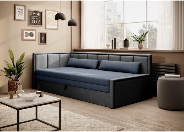 Divano blu/grigio allungabile/con contenitore e rivestimento in ciniglia 214 cm Fulgeo – ELTAP
