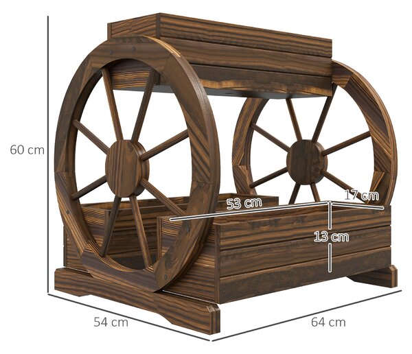 Outsunny Fioriera in Legno da Esterno a 2 Livelli con 3 Vasi e Ruote di Carro Stile Country, 64x54x60cm|Aosom